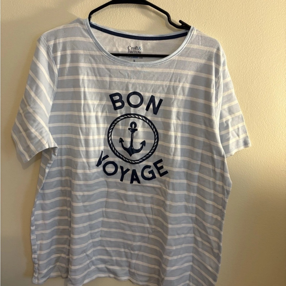 Croft & Barrow Light Blue Striped Classic Tee